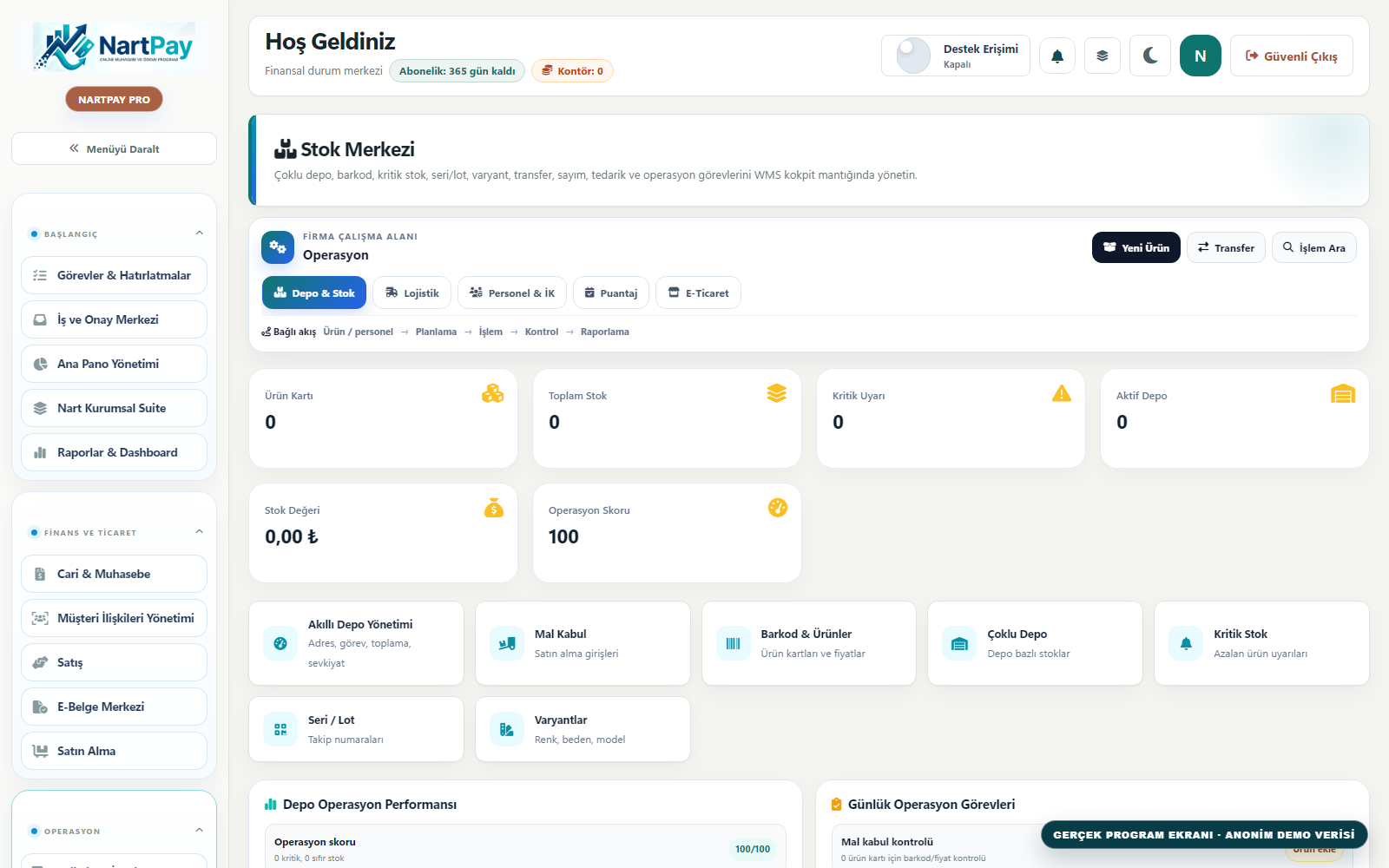 NartPay depo ve stok ekranı